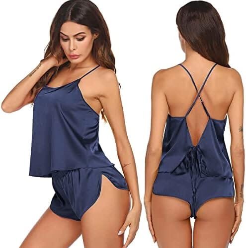 Soft Satin Sleepwear Lingerie Set for Women: Ekouaer 2-Piece Silk Pajamas with Cami Top and Shorts, Perfect Sleep Camisole Nightwear