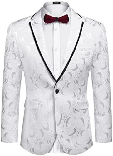COOFANDY Men’s Floral Suit Jacket Embroidered Wedding Blazer Party Dinner Tuxedo