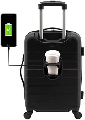 Wrangler 20″ Smart Spinner Carry-On Luggage With Usb Charging Port ,Black