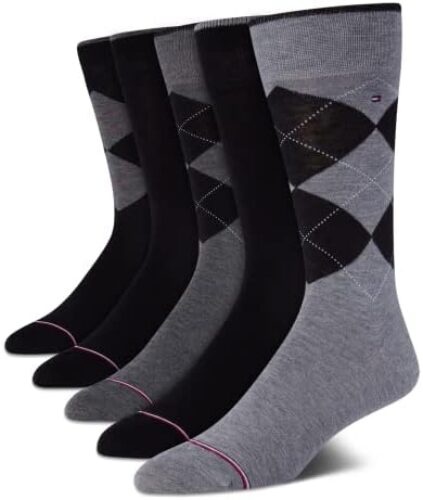 Tommy Hilfiger Men’s Dress Socks – Lightweight Patterned Comfort Crew Socks (5 Pack)