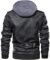 HOOD CREW Men’s Casual Stand Collar PU Faux Leather Zip-Up Motorcycle Bomber Jacket With a Removable Hood