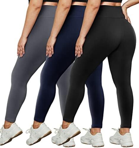 HLTPRO 3 Pack Plus Size Leggings for Women(X-Large – 4X)- High Waist Stretchy Buttery Soft Pants for Workout Running Yoga