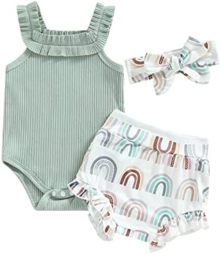 Engofs Newborn Baby Girl Summer Clothes Boho Infant Sleeveless Romper Bodysuit Shorts Headband 3Pcs Outfits