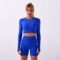 Women’s Seamless Yoga Outfits Two Pieces Workout Long Sleeve Crop Top Sports Bra + High Waisted Running Shorts Sets Biker Activewear Athletic Fitness Gym Sexy Active Tracksuit Z – Royal Blue Large