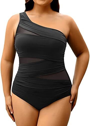 Aqua Eve Plus Size One Piece Swimsuit for Women Tummy Control Bathing Suits One Shoulder Swimwear