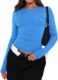Women’s Slim Fit Going Out Crop Tops Casual Solid Color Crew Neck Long Sleeve Tight Tee Shirt Basic Streetwear