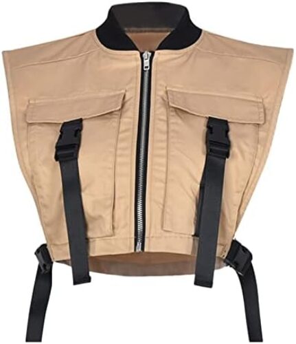 Bnigung Women’s Sexy Crop Cargo Vest Sleeveless Buckle Zip Up Vest Jacket Tops Steampunk Streetwear with Pockets