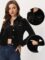 Allegra K Women’s Cropped Jacket Velvet Retro Button Up Slash Pockets Fashion Casual Jackets
