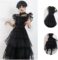 Family Wednesday Costume Vintage Goth Black Raven Dance Dress Cosplay Women Girl Tulle Lace Skirt Halloween Party Outfit