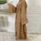 Muslim Arabic Dresses for Women Ruffle Tiered Chiffon Cardigan Islamic Abaya Self Tie Waist Dubai Gown Flowy Arab Caftan