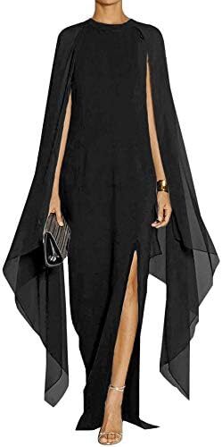MAYFASEY Women’s Elegant High Split Flare Sleeve Formal Evening Gowns Maxi Dress with Cape