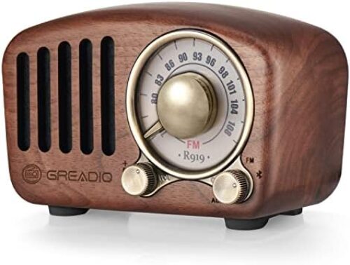 Vintage Radio Retro Bluetooth Speaker- Greadio Walnut Wooden FM Radio with Old Fashioned Classic Style, Strong Bass Enhancement, Loud Volume, Bluetooth 5.0 Wireless Connection, TF Card & MP3 Player