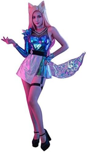 miccostumes Womens Game Leather Outfit Cosplay Costume with Belt and Neck Accessory