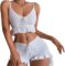 SweatyRocks Women’s 2 Piece Lingerie Set Ruffle Trim Tie Front Cami Top and Shorts Sleepwear