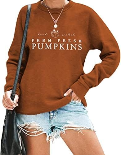KIDDAD Fall Sweatshirt Women Farm Fresh Pumpkins Apples Hayrides Cider Sweatshirt Halloween Pullover Top Blouse