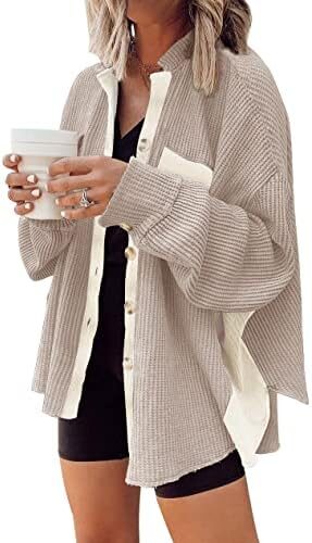 Womens Corduroy Button Down Shirts Color Block Long Sleeve Blouses Tops Jackets