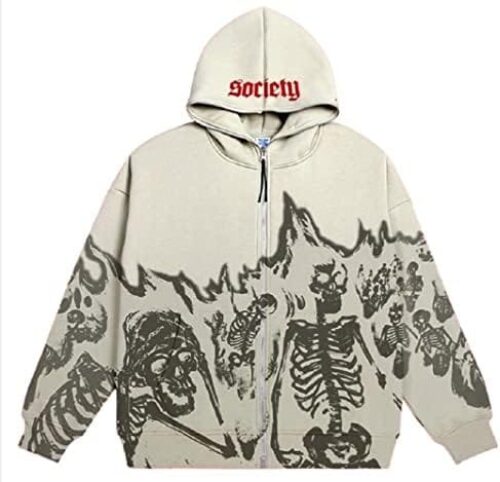 YEOU Women Rhinestone Y2K Spider Skeleton Hoodies Punk Jackets Streetwear Goth Harajuku Oversized Zip Up Hoodie