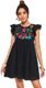 Floerns Women’s Summer Floral Embroidery Dress Ruffle Sleeve Round Neck Smock Short Dress