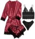 SOLY HUX Women’s Satin Pajama Set 4pcs Floral Lace Trim Cami Lingerie Sleepwear with Robe