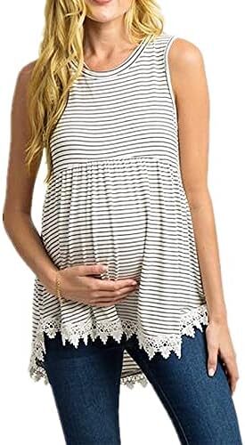 Xpenyo Womens Maternity Tank Top Sleeveless Lace Crochet Trim Peplum Cami Shirts