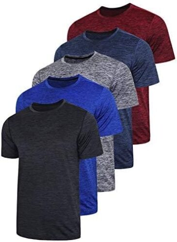 Bulk 5-Pack of Men’s Active Quick Dry Crew Neck T-Shirts | Short Sleeve Athletic Running, Gym, and Workout Tee Tops