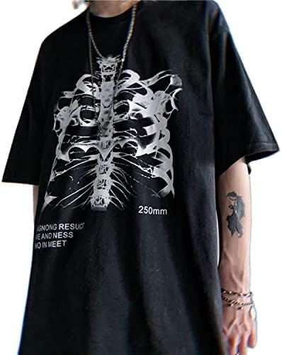 Womens y2k Gothic Punk Skeleton Crop Top E-Girls 90s Goth Vintage Short Sleeve T Shirt Graphic Print Streetwear