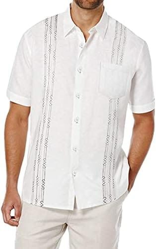 COOFANDY Men’s Short Sleeve Linen Shirt Cuban Beach Tops Pocket Guayabera Shirts