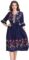Shineflow Women’s Short Sleeve Mexican Embroidered Floral Pleated Midi A-line Cocktail Dress