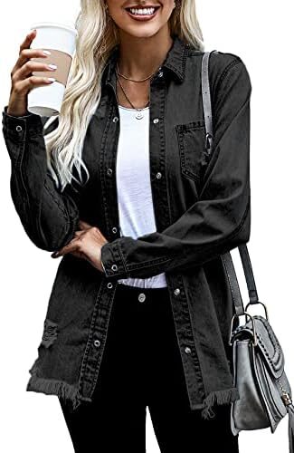 Dokotoo Women’s Oversized Denim Jacket Casual Long Boyfriend Distresse Jean Jacket Autumn Spring