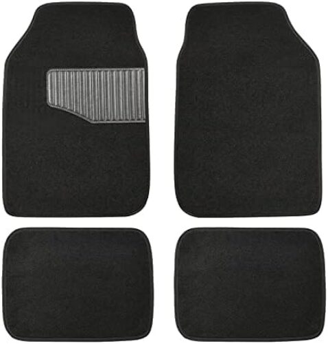 Amazon Basics Universal Fit All-Weather Heavy-Duty Carpet Floor Mats Cars – 4-Piece, Black