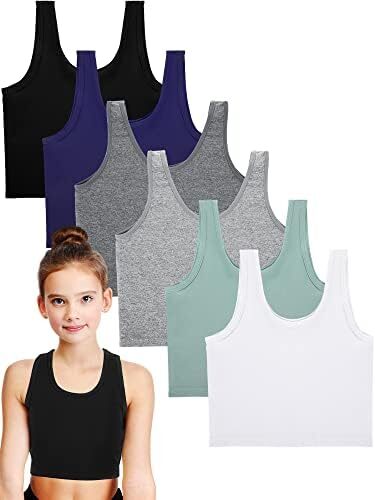 6 Pieces Girls Dance Tank Tops Racerback Crop Tank Tops Sleeveless Dance Top for Ballet Teens Gymnastics Dancewear
