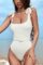 QINSEN Women’s One Piece Swimsuit with Adjustable Tie Straps Elastic Belt Moderate Coverage Bathing Suit