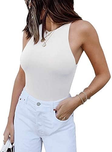 REORIA Women’s Sexy Sleeveless Racer Back Halter Neck Bodysuit Tank Tops