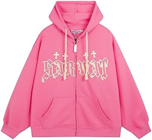 Sumleno Y2k Zip Up Hoodie Cross Graphic Goth Alt Emo Clothing Y2k Aesthetic Streetwear Baggy Grunge Hooded Sweatshirts Jacket