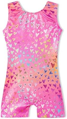 Domusgo Gymnastics Leotards for Girls Sparkly One-Piece Pro Kids Unitard Biketards with Shorts