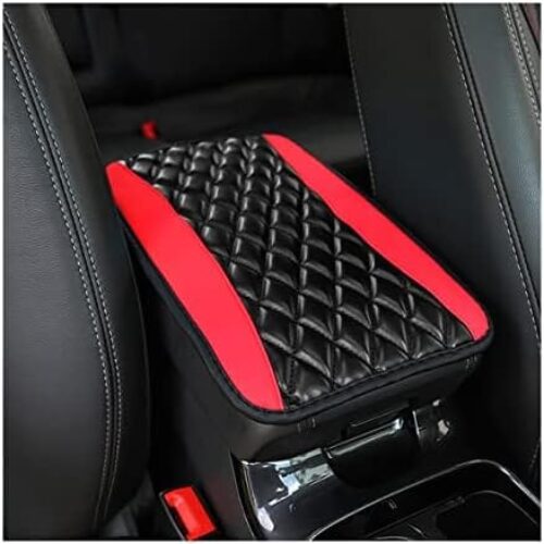 Car Center Console Cushion Pad, Universal Leather Waterproof Armrest Seat Box Cover Protector,Comfortable Car Decor Accessories Fit for Most Cars, Vehicles, SUVs (Red)