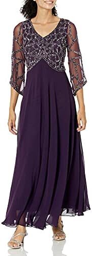J Kara Women’s Petite 3/4 Sleeve Geo Beaded Gown