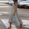 Women’s Maxi Dresses Short Sleeve V Neck Ruffle Hem Casual Flowy Dresses Summer 2024 Loose A Line Sundresses