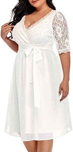 Pinup Fashion Plus Size Lace Chiffon Wrap V Neck Dresses Women Cocktail Wedding Guest Midi Dress