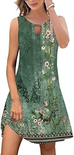 ETCYY Summer Dresses for Women 2023 Trendy Boho Floral Print Cover Up Crew Neck Sleeveless Sundresses with Pockets