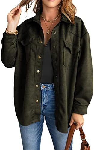 Dokotoo Jackets for Women Button Down Long Sleeve Casual Faux Suede Jacket Coats