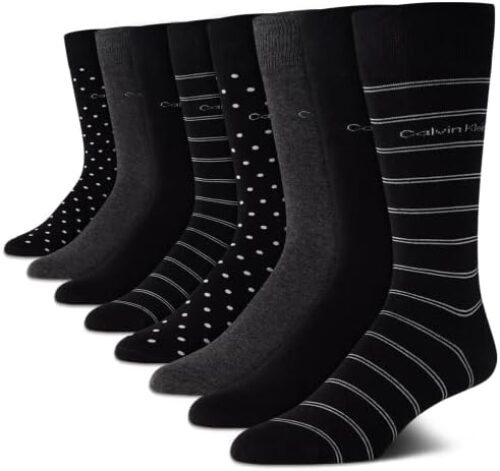 Calvin Klein Men’s Dress Socks – Lightweight Cotton Blend Crew Socks (8 Pack)