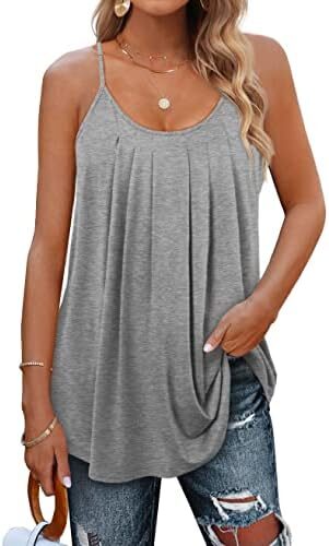 Geifa Summer Tank Tops for Women Pleated Spaghetti Strap Camisole Loose Fit Casual Sleeveless