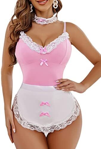 Avidlove Women Maid Costume Set Sexy Halloween Cosplay Lingerie Teddy and Apron with Choker