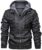 HOOD CREW Men’s Casual Stand Collar PU Faux Leather Zip-Up Motorcycle Bomber Jacket With a Removable Hood