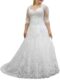 Women’s Lace Wedding Dresses for Bride with 3/4 Sleeves Plus Size Bridal Gown