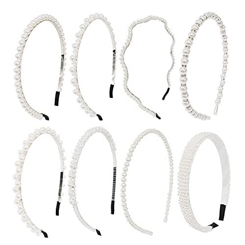 8 Pcs Pearl Headbands Hair Hoop White Faux Pearls Hairbands Headband Wedding Party Bridal Fashion Accessories for Women Girls