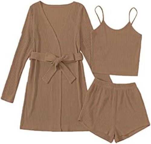 Verdusa Women’s 3 Piece Cami Top & Shorts Lounge Sleepwear Pajama Set with Robe