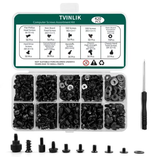 420PCS Computer Screw Kit, Motherboard Standoffs Assorted Screws for PC Case, HDD, SSD, Laptop, Fan, CD-ROM – for DIY PC Build Repair