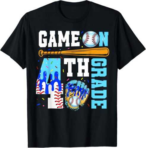4th Grade Back To School Baseball Drip Ice Cream Game On T-Shirt